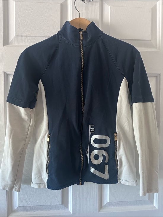 Ralph Lauren Jackets & Blazers - Ralph Lauren Navy and White Zip-Up Athletic Jacket with 067 Graphic